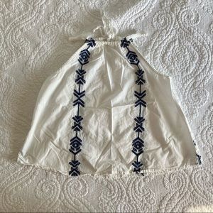 Summer white crop top with blue stitching